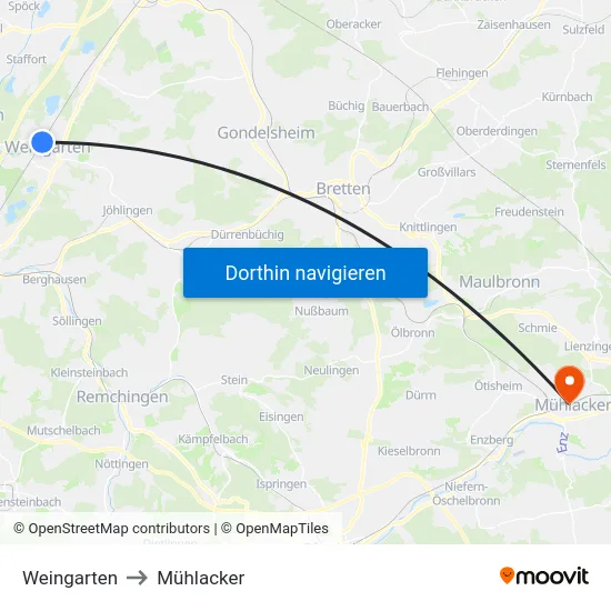 Weingarten to Mühlacker map