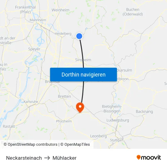 Neckarsteinach to Mühlacker map