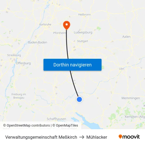Verwaltungsgemeinschaft Meßkirch to Mühlacker map