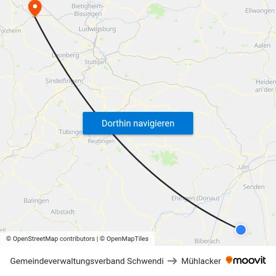 Gemeindeverwaltungsverband Schwendi to Mühlacker map