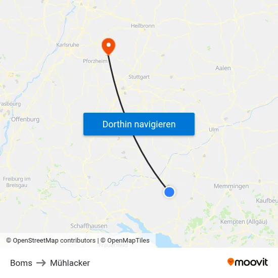 Boms to Mühlacker map
