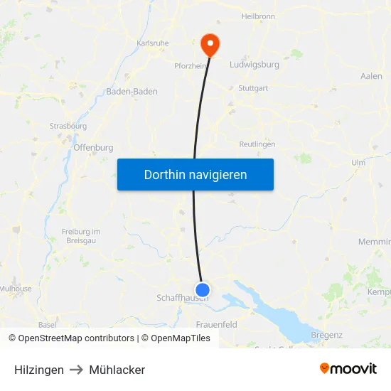 Hilzingen to Mühlacker map