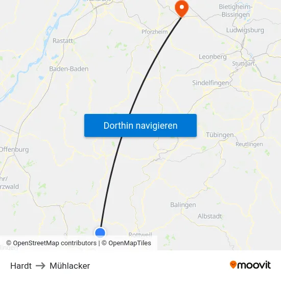 Hardt to Mühlacker map