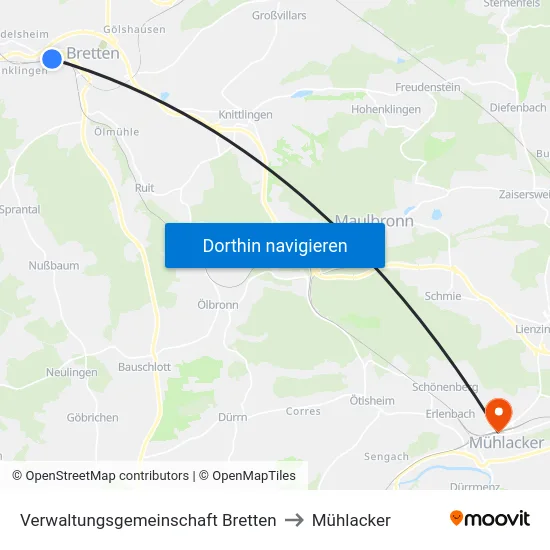 Verwaltungsgemeinschaft Bretten to Mühlacker map