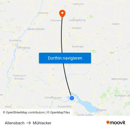 Allensbach to Mühlacker map