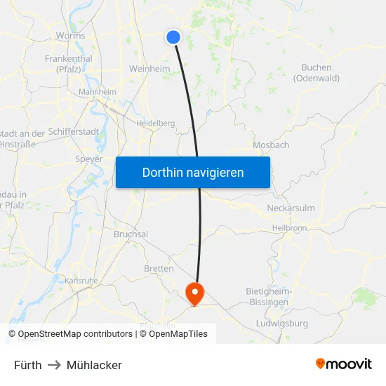 Fürth to Mühlacker map
