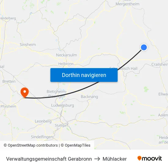 Verwaltungsgemeinschaft Gerabronn to Mühlacker map