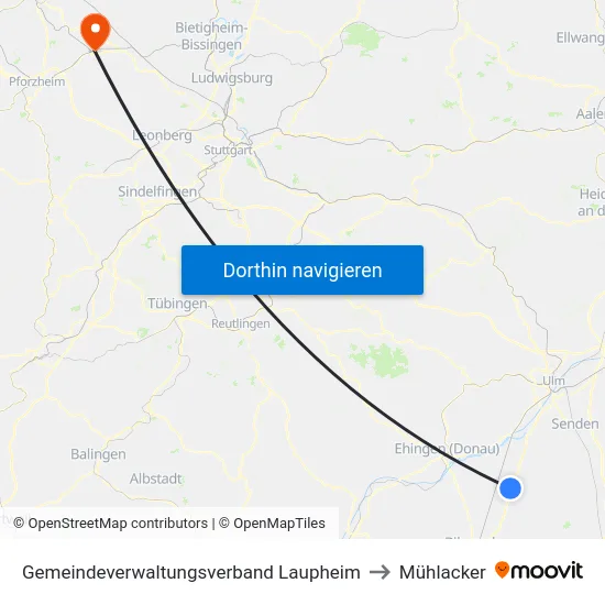 Gemeindeverwaltungsverband Laupheim to Mühlacker map