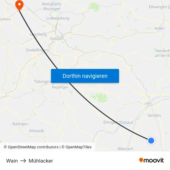 Wain to Mühlacker map