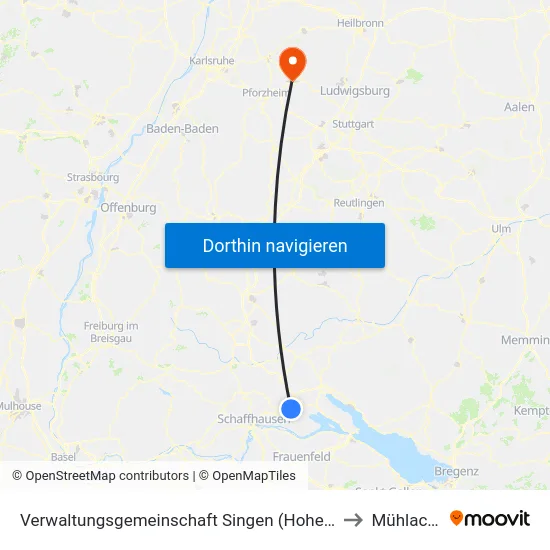 Verwaltungsgemeinschaft Singen (Hohentwiel) to Mühlacker map
