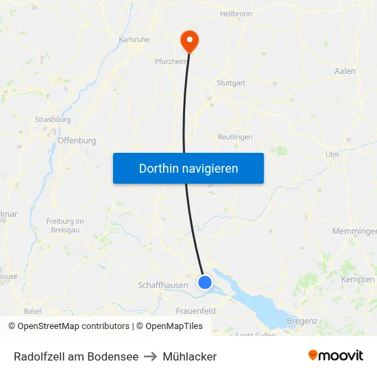 Radolfzell am Bodensee to Mühlacker map