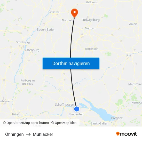 Öhningen to Mühlacker map