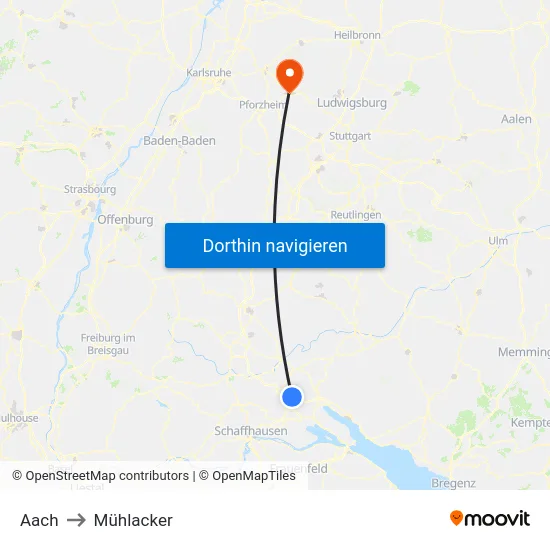 Aach to Mühlacker map