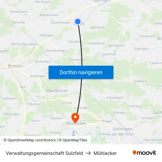Verwaltungsgemeinschaft Sulzfeld to Mühlacker map