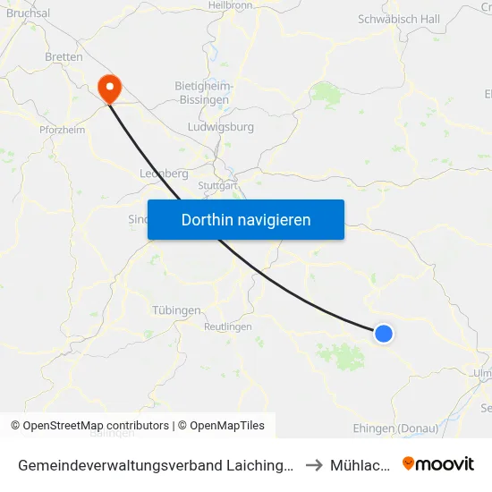 Gemeindeverwaltungsverband Laichinger Alb to Mühlacker map