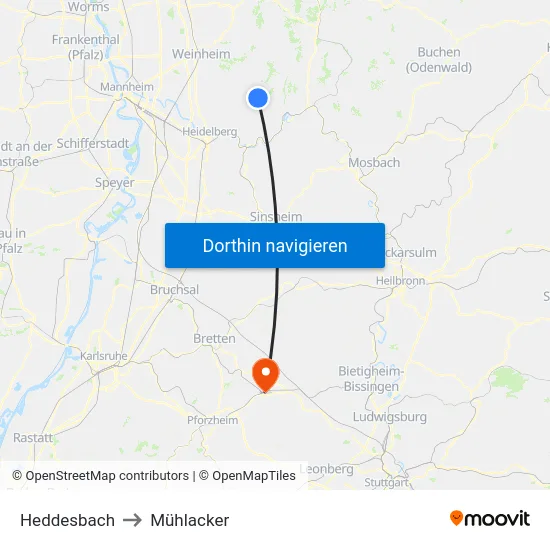 Heddesbach to Mühlacker map