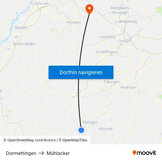 Dormettingen to Mühlacker map