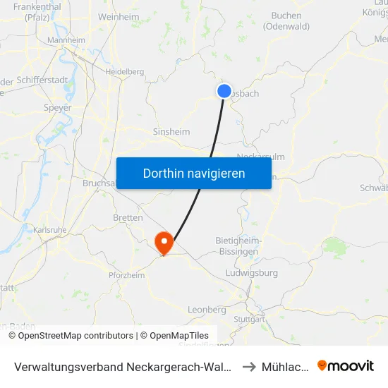 Verwaltungsverband Neckargerach-Waldbrunn to Mühlacker map