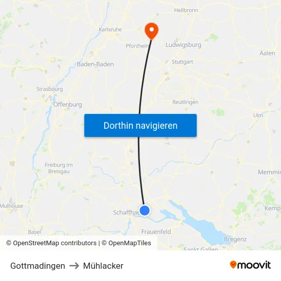 Gottmadingen to Mühlacker map