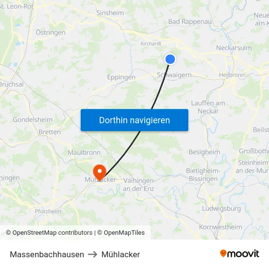 Massenbachhausen to Mühlacker map