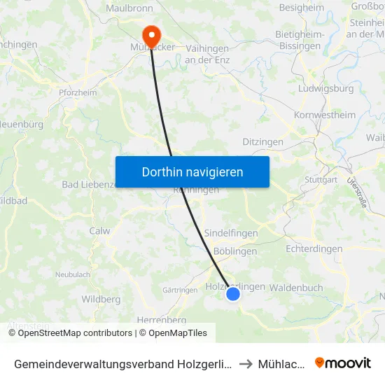 Gemeindeverwaltungsverband Holzgerlingen to Mühlacker map
