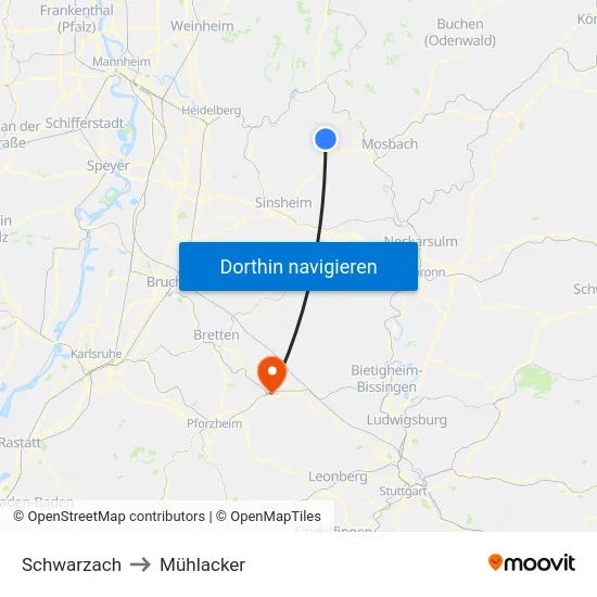 Schwarzach to Mühlacker map