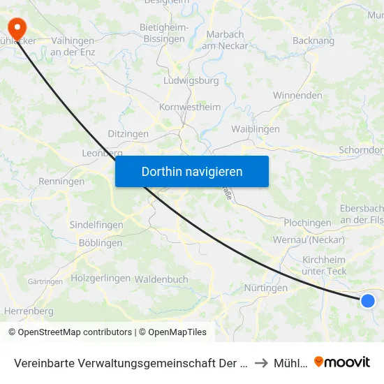Vereinbarte Verwaltungsgemeinschaft Der Stadt Weilheim An Der Teck to Mühlacker map