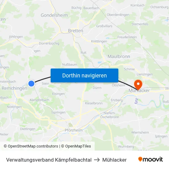 Verwaltungsverband Kämpfelbachtal to Mühlacker map
