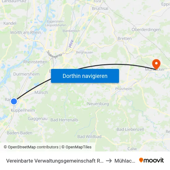 Vereinbarte Verwaltungsgemeinschaft Rastatt to Mühlacker map
