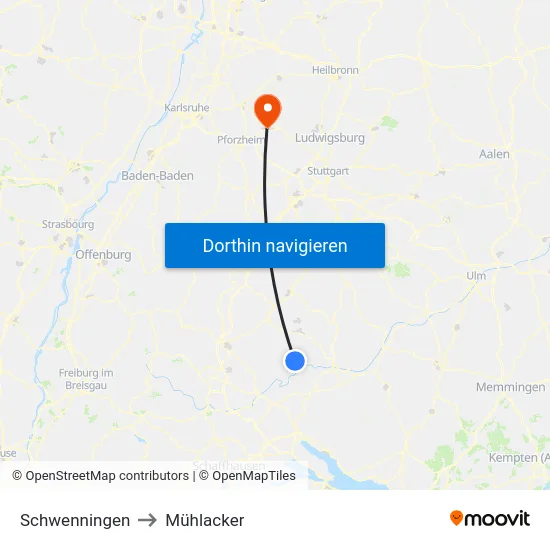 Schwenningen to Mühlacker map