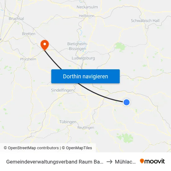 Gemeindeverwaltungsverband Raum Bad Boll to Mühlacker map