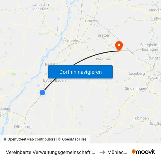 Vereinbarte Verwaltungsgemeinschaft Bühl to Mühlacker map
