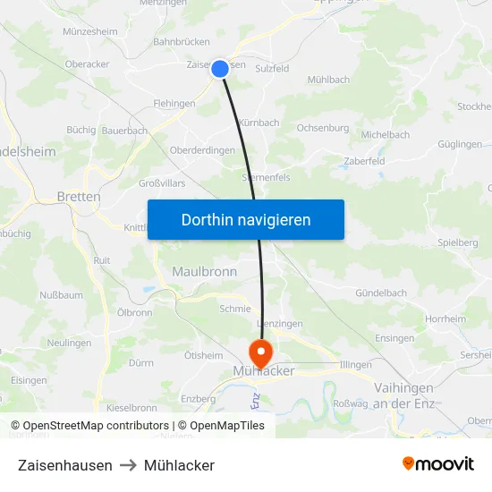 Zaisenhausen to Mühlacker map
