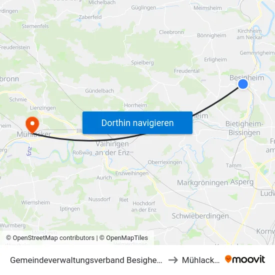 Gemeindeverwaltungsverband Besigheim to Mühlacker map