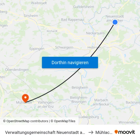 Verwaltungsgemeinschaft Neuenstadt am Kocher to Mühlacker map