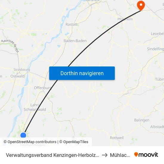 Verwaltungsverband Kenzingen-Herbolzheim to Mühlacker map