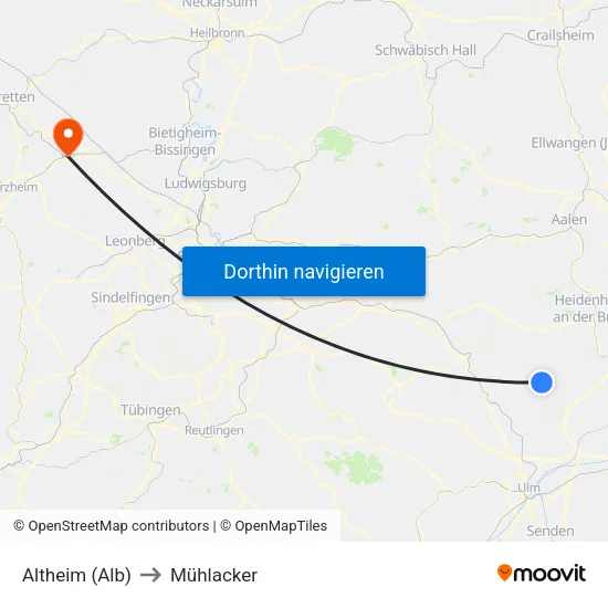 Altheim (Alb) to Mühlacker map