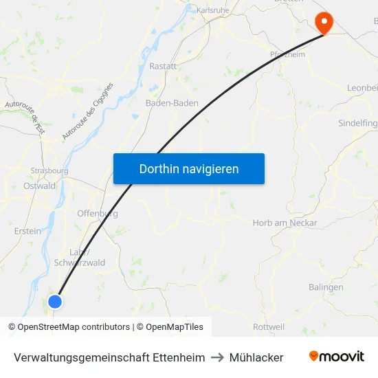 Verwaltungsgemeinschaft Ettenheim to Mühlacker map