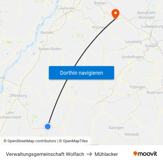Verwaltungsgemeinschaft Wolfach to Mühlacker map