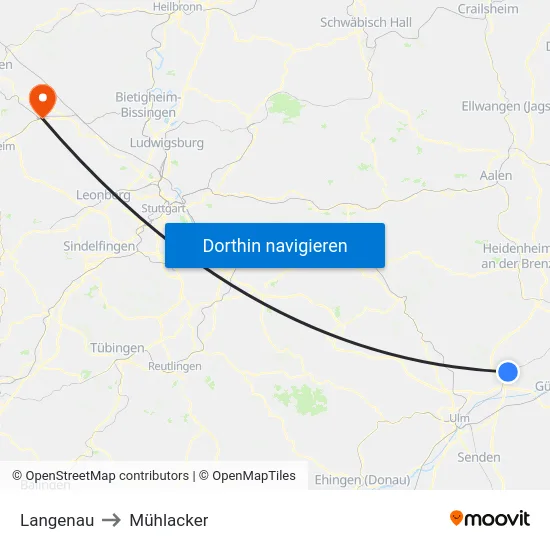 Langenau to Mühlacker map