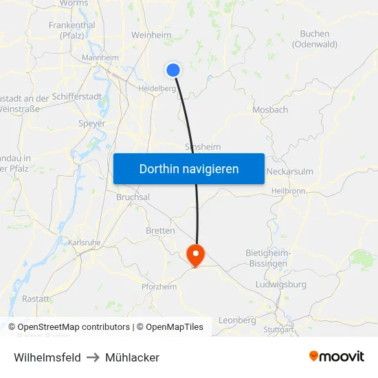 Wilhelmsfeld to Mühlacker map
