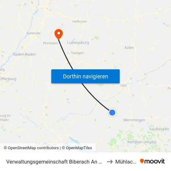 Verwaltungsgemeinschaft Biberach An Der Riß to Mühlacker map