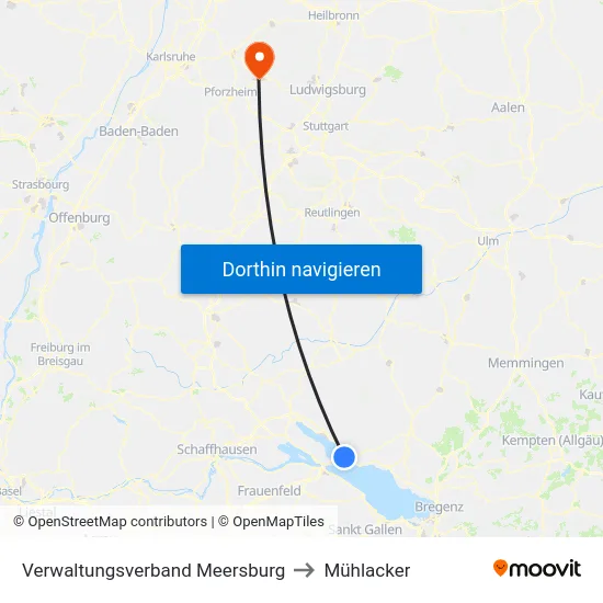 Verwaltungsverband Meersburg to Mühlacker map