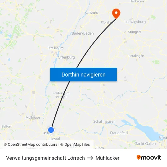 Verwaltungsgemeinschaft Lörrach to Mühlacker map