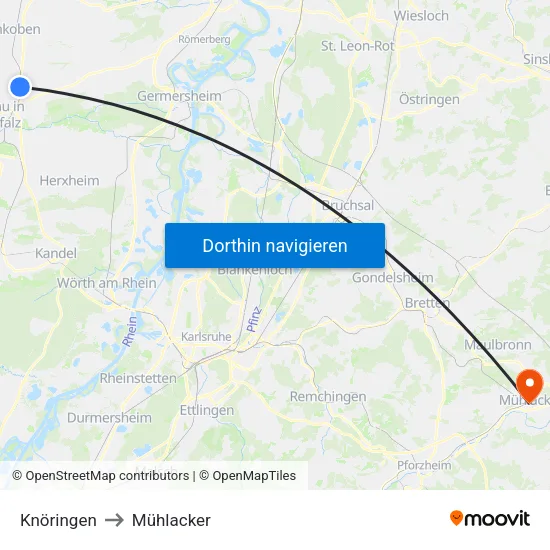 Knöringen to Mühlacker map