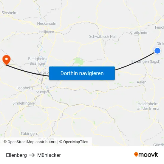 Ellenberg to Mühlacker map