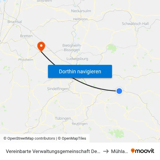 Vereinbarte Verwaltungsgemeinschaft Der Stadt Uhingen to Mühlacker map