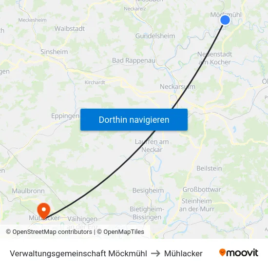 Verwaltungsgemeinschaft Möckmühl to Mühlacker map