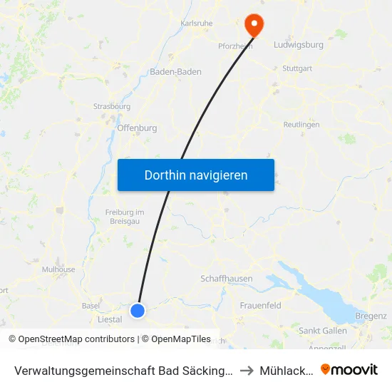 Verwaltungsgemeinschaft Bad Säckingen to Mühlacker map