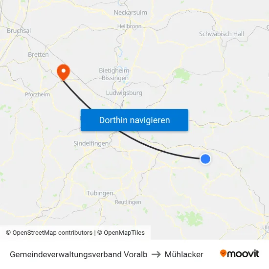 Gemeindeverwaltungsverband Voralb to Mühlacker map